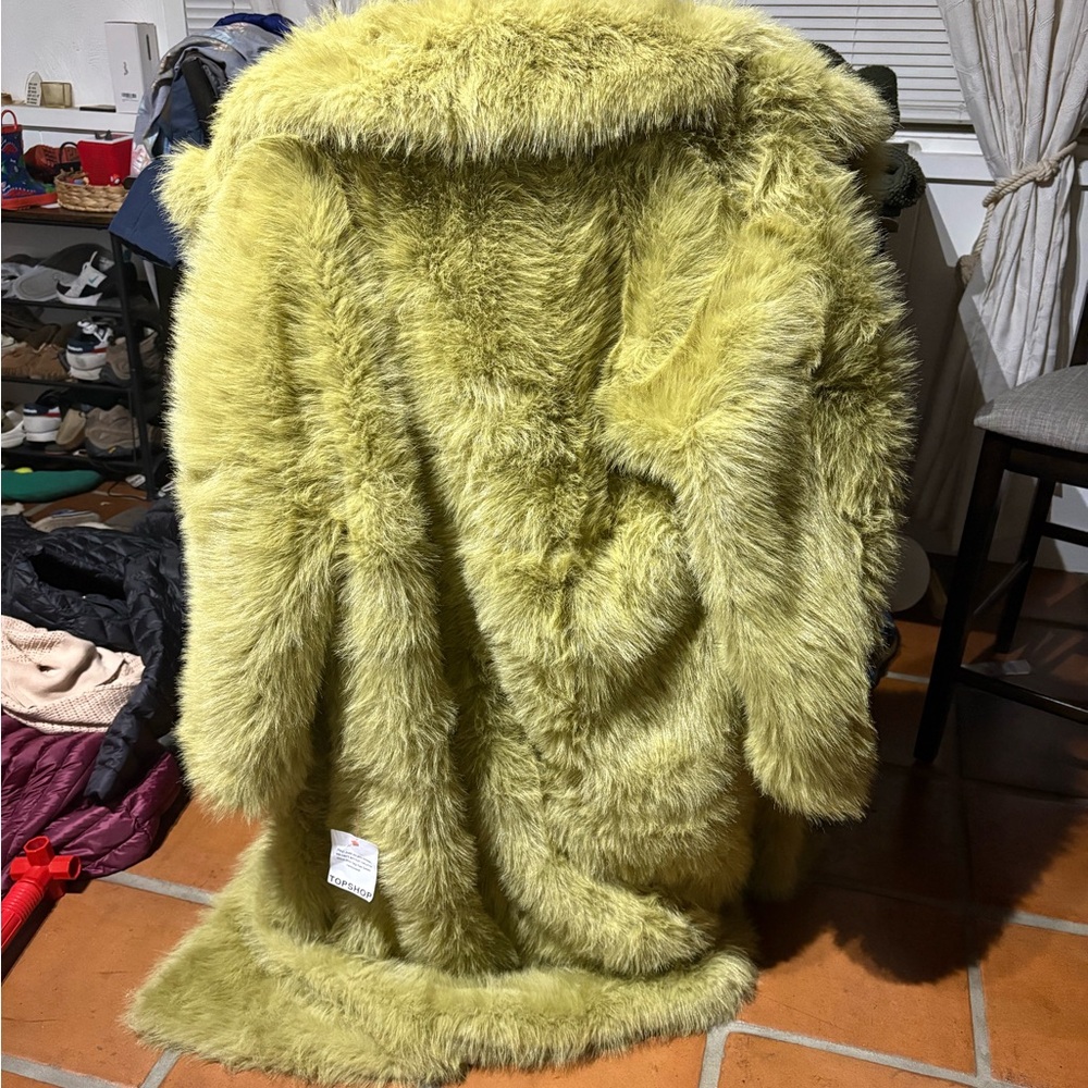 Topshop Olive Green Faux Fur Trench Coat - Picture 2 of 4
